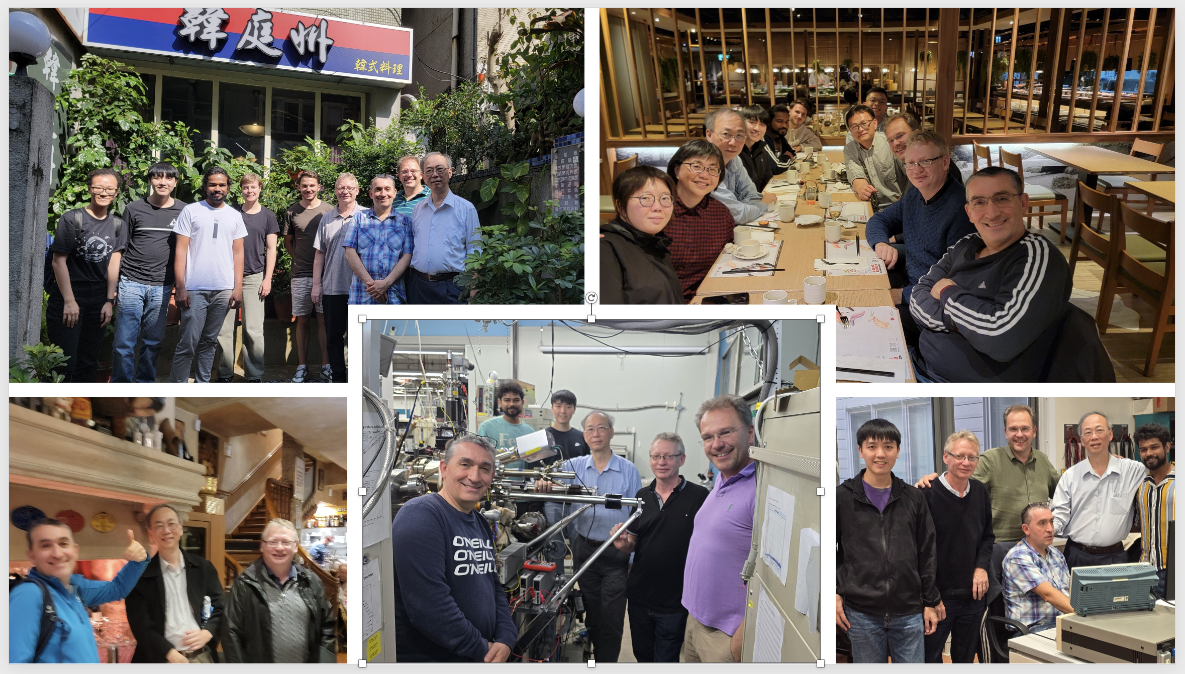I have long-time collaboration with a French group, led by Dr. Jerome Lagoutte, at University of Paris Cite. Here are some pictures of our mutual visits to Taiwan and France.